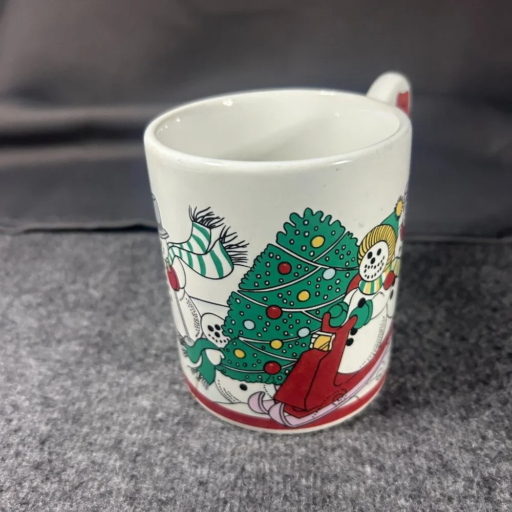Vintage The Love‎ Mug 1980s Christmas Snowman Mug Cup with Decorative Handle EUC